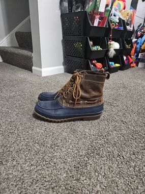Sperry Brown Leather & Navy Duck Rain Boots